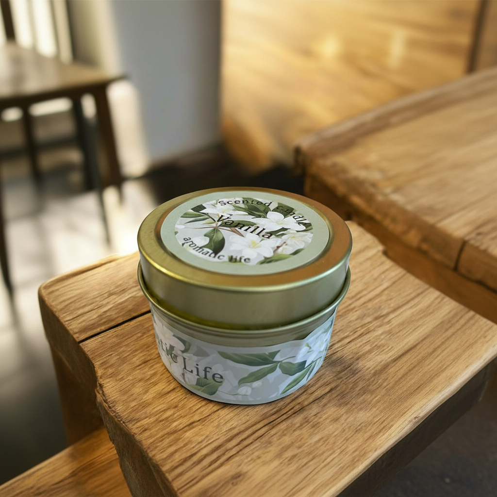 Velas en Lata Metálica Dorada