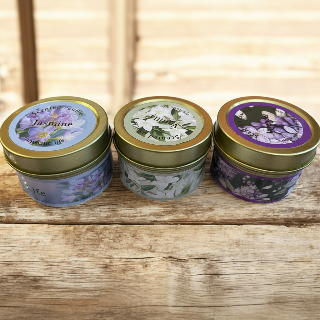 Velas en Lata Metálica Dorada