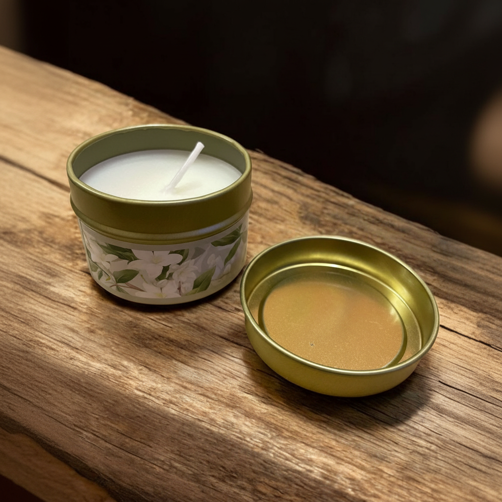 Velas en Lata Metálica Dorada